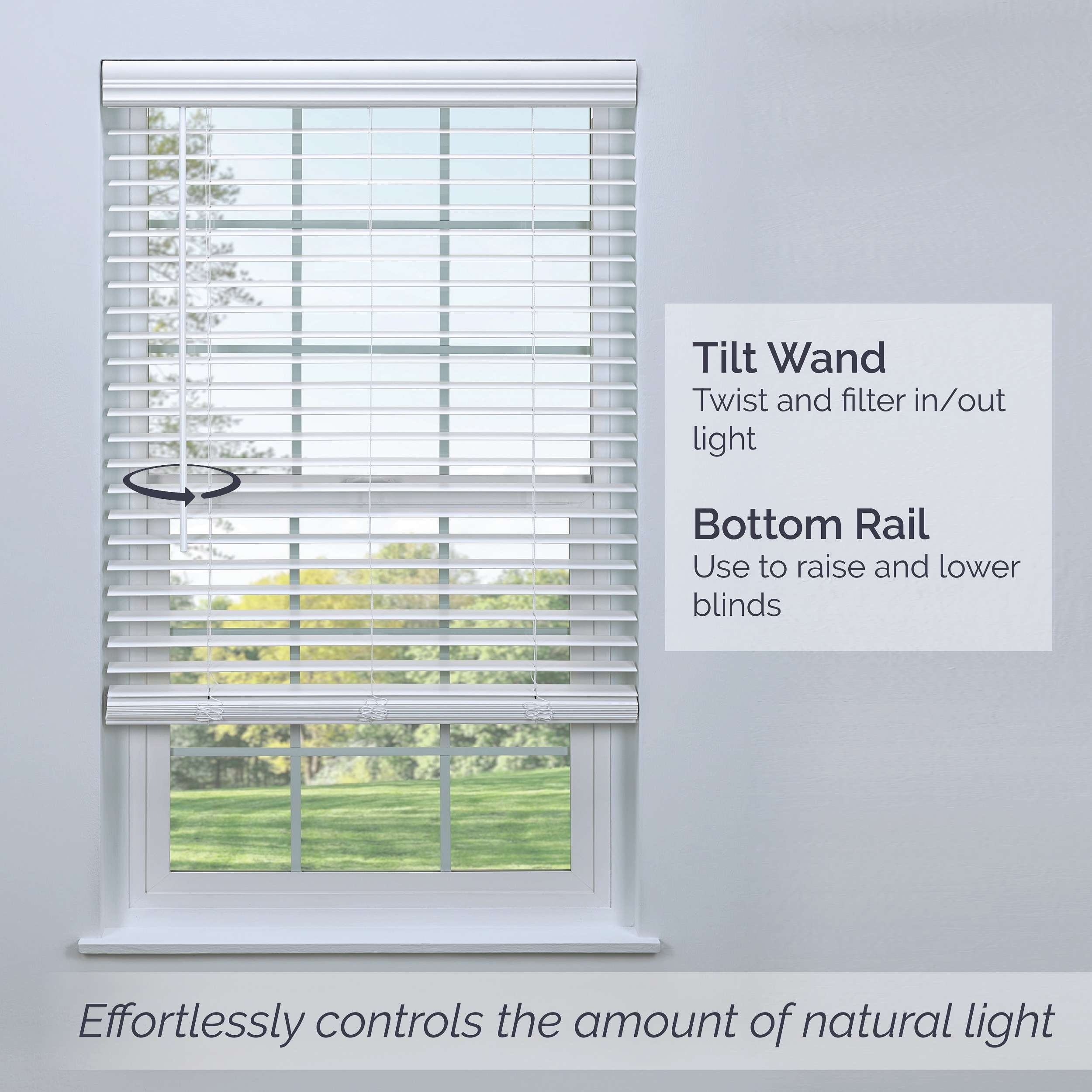 Linen Avenue Cordless 2" Faux Wood Blind White 34 W x 72 H, Partial Inside Mount (Arrives ½ Inch Narrower)