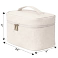 thumbnail image 2 of GARITIN Makeup Bag, Large Capacity Travel Cosmetic Organizer with Brush Slots, Toiletry Bag for Women, Quilted Leather Embossed, Off-White, 2 of 7