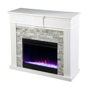 SEI Furniture Bondale Faux Stone/Wood Color Changing Fireplace in White/Gray