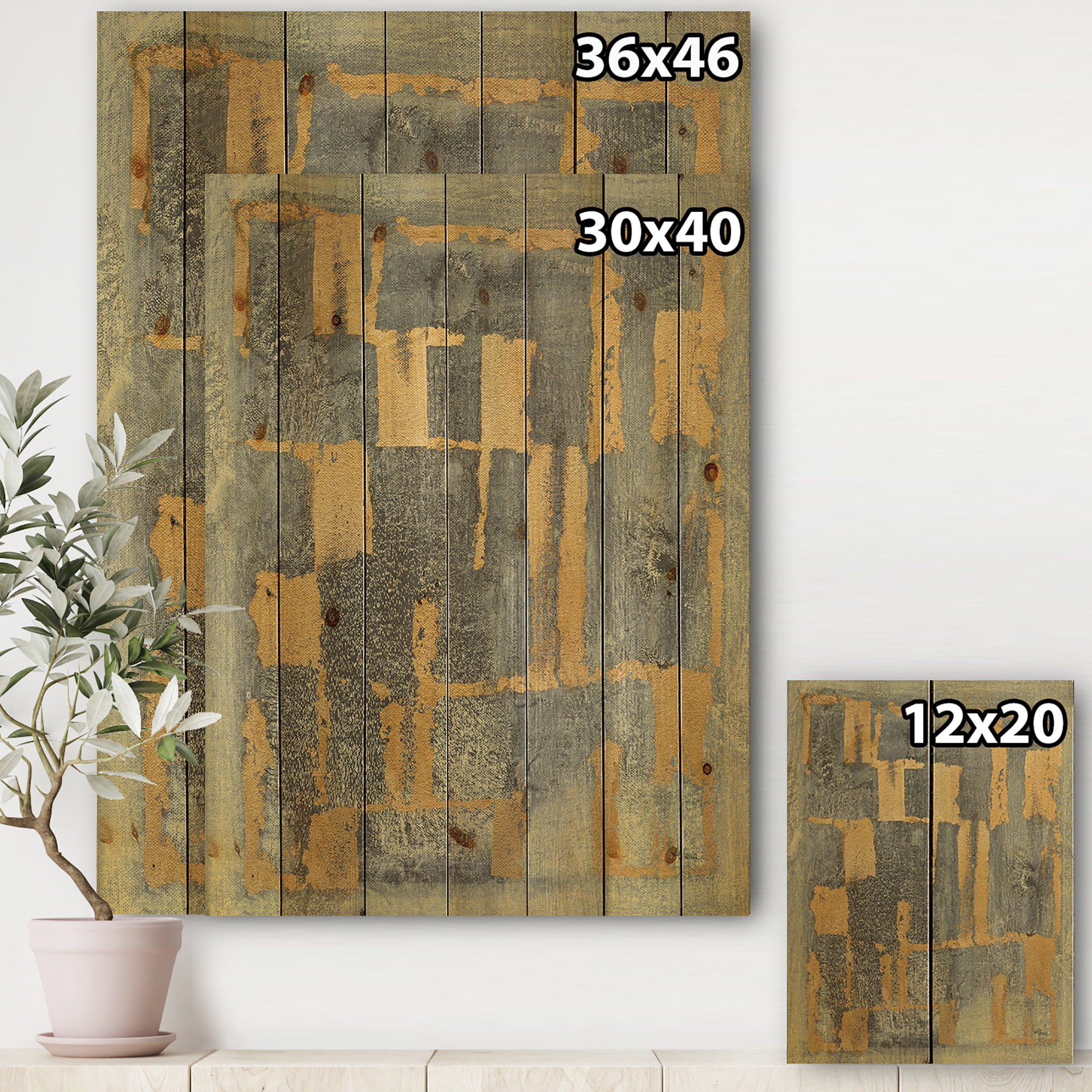Designart 'Abstract Glam Metallic Form II' Modern & Transitional Print on Natural Pine Wood