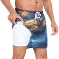 thumbnail image 2 of joogoo Men's Turtle at Starry Sky Swim Trunks with Liner Pocket Beach Shorts Medium, 2 of 9