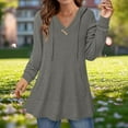 thumbnail image 2 of zbxnLI Long Sleeve Shirts for Women V Neck Fall Hoodies Loose Casual Tees Tunic Tops with Pocket, 2 of 7