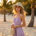 thumbnail image 2 of Women Floral Hollow Sun Hat Wide Brim Breathable Straw‑Knit Summer Beach Vacation UV‑Protection Sun‑Shade Hat, 2 of 4