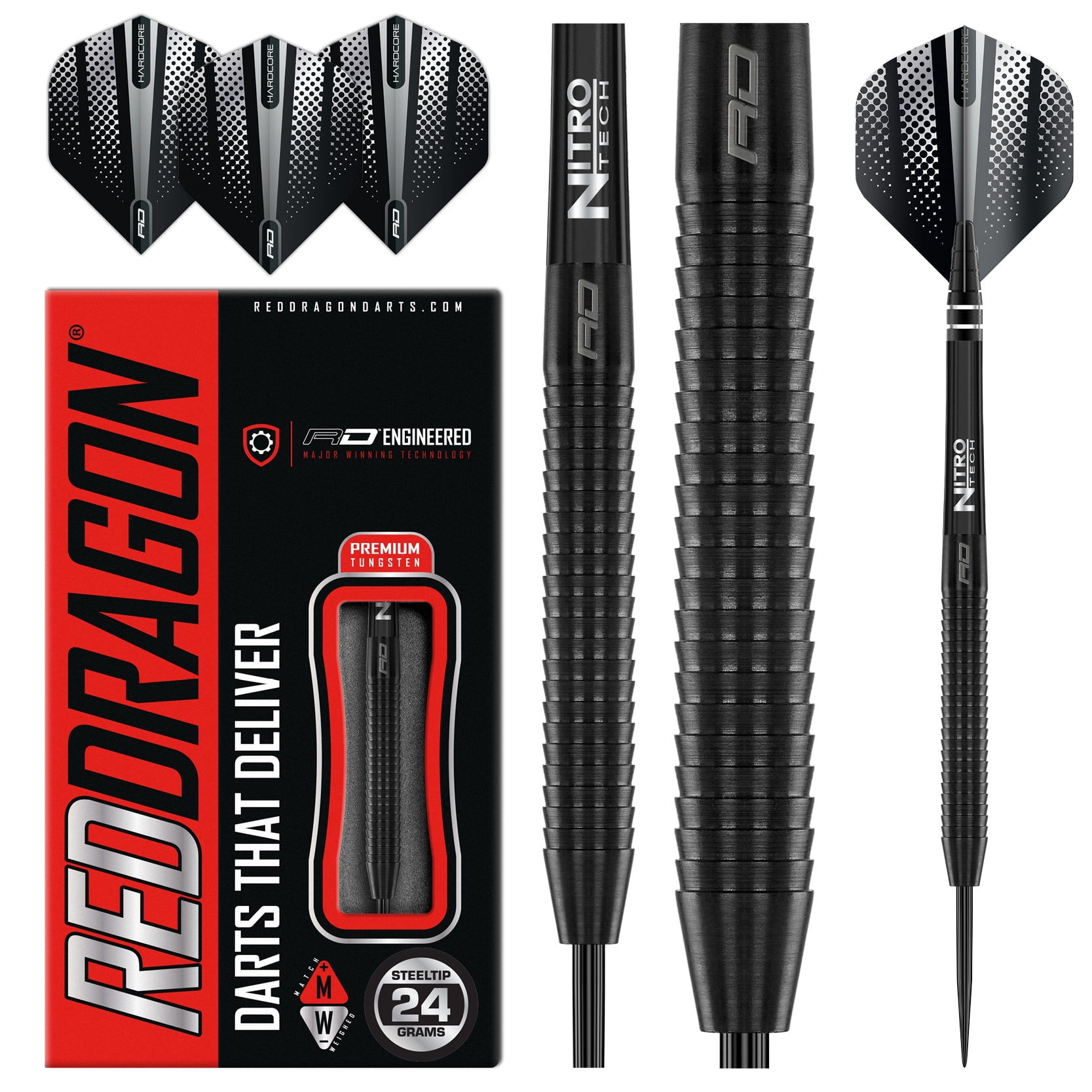 RED DRAGON - Razor Edge Black 24g Tungsten Darts with Flights and Stems
