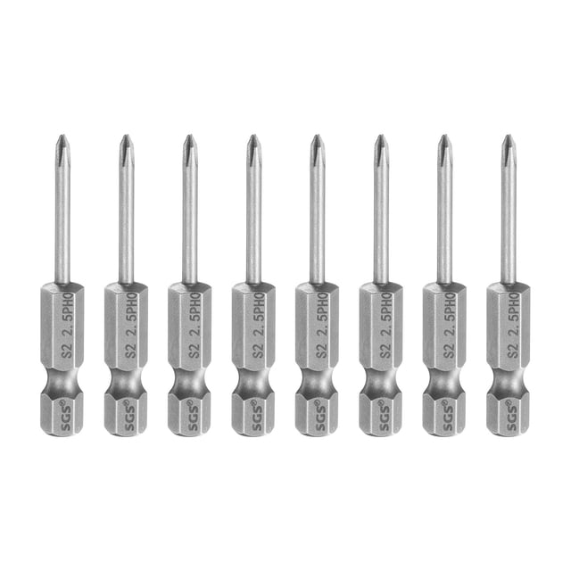Uxcell 8pcs #0 Punta de destornillador Phillips PH0 Vástago hexagonal de 1/4" Longitud de 2" (50mm) Varilla de 0.1" Puntas de taladro magnéticas de cabeza cruzada de acero S2