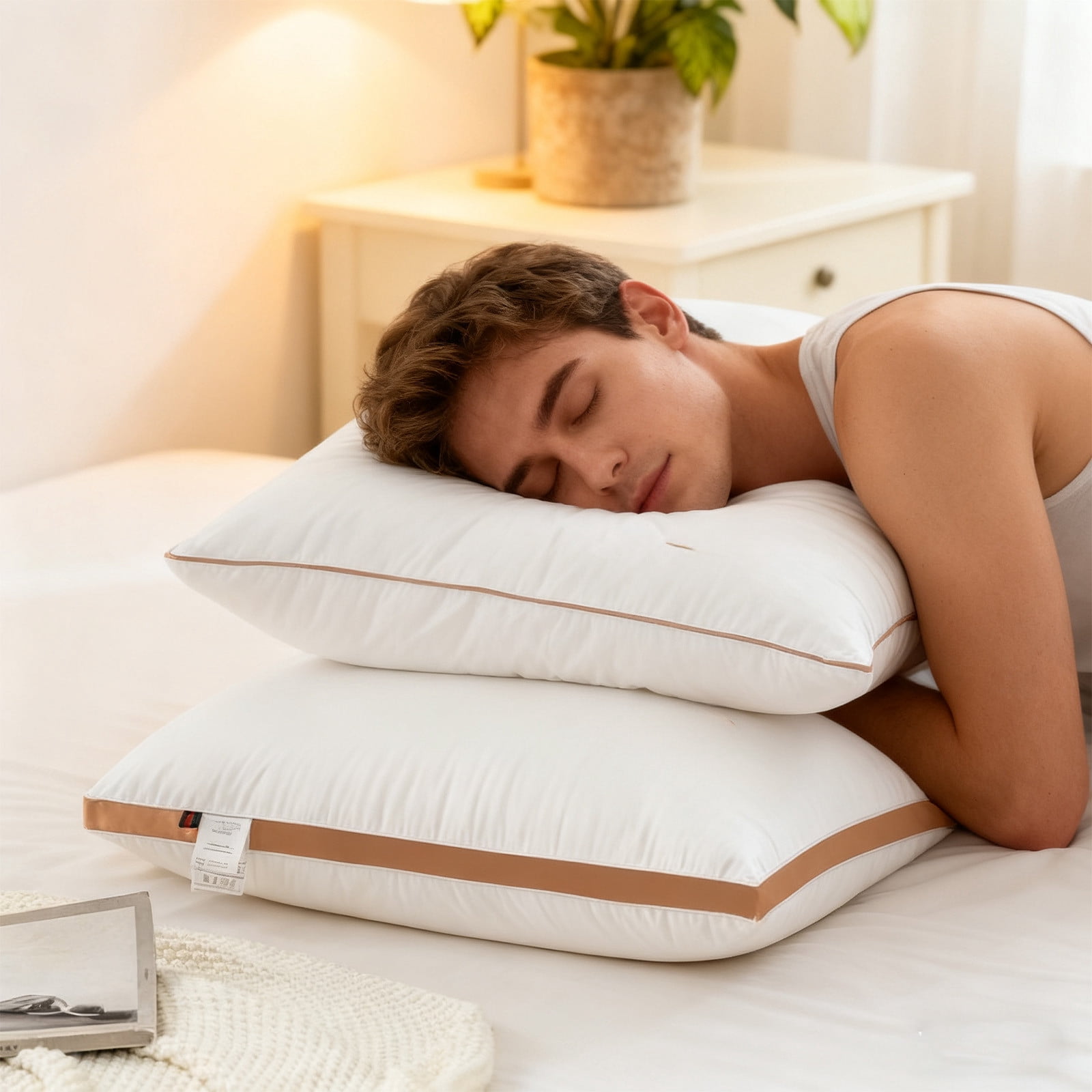 Premium Pillows Standard Size Set of 2, Home Pillow Core - Comfortable and Soft Polyester Bed Pillow for Neck Protection, Ideal for Dorms and Bedrooms, Breathable, Supportive, and Easy Care