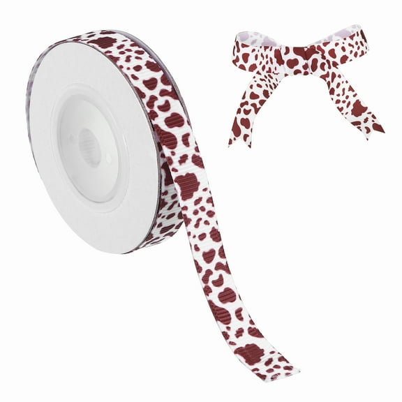 5 Yards Ribbon for Gift Wrapping, 1pcs 10mm(3/8inch) Cow Print Ribbons for Crafts, Brown White