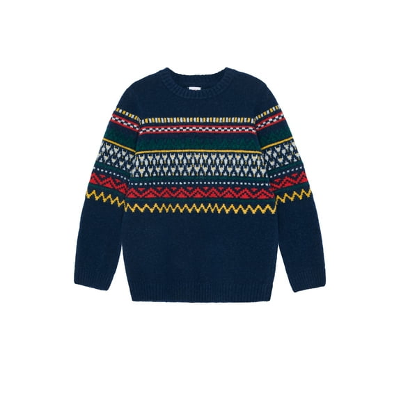 Wonder Nation Boys Fair Isle Sweater with Long Sleeves, Sizes 4-18