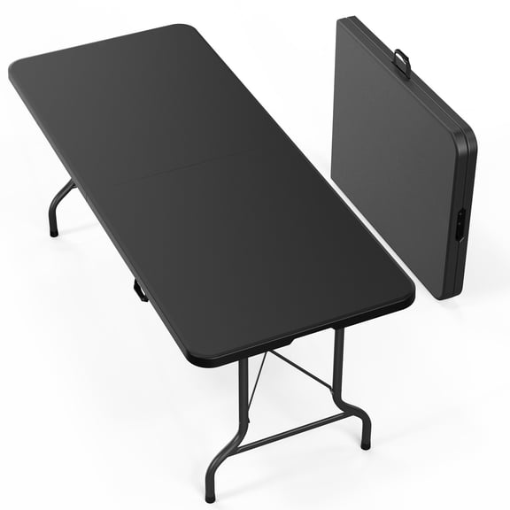 FASCK 6FT Folding Table | Black | Portable Plastic Table with Carry Handle | Waterproof & Foldable Table Design | Steel Frame with Lock | for Events, Camping, Indoor & Outdoor Use