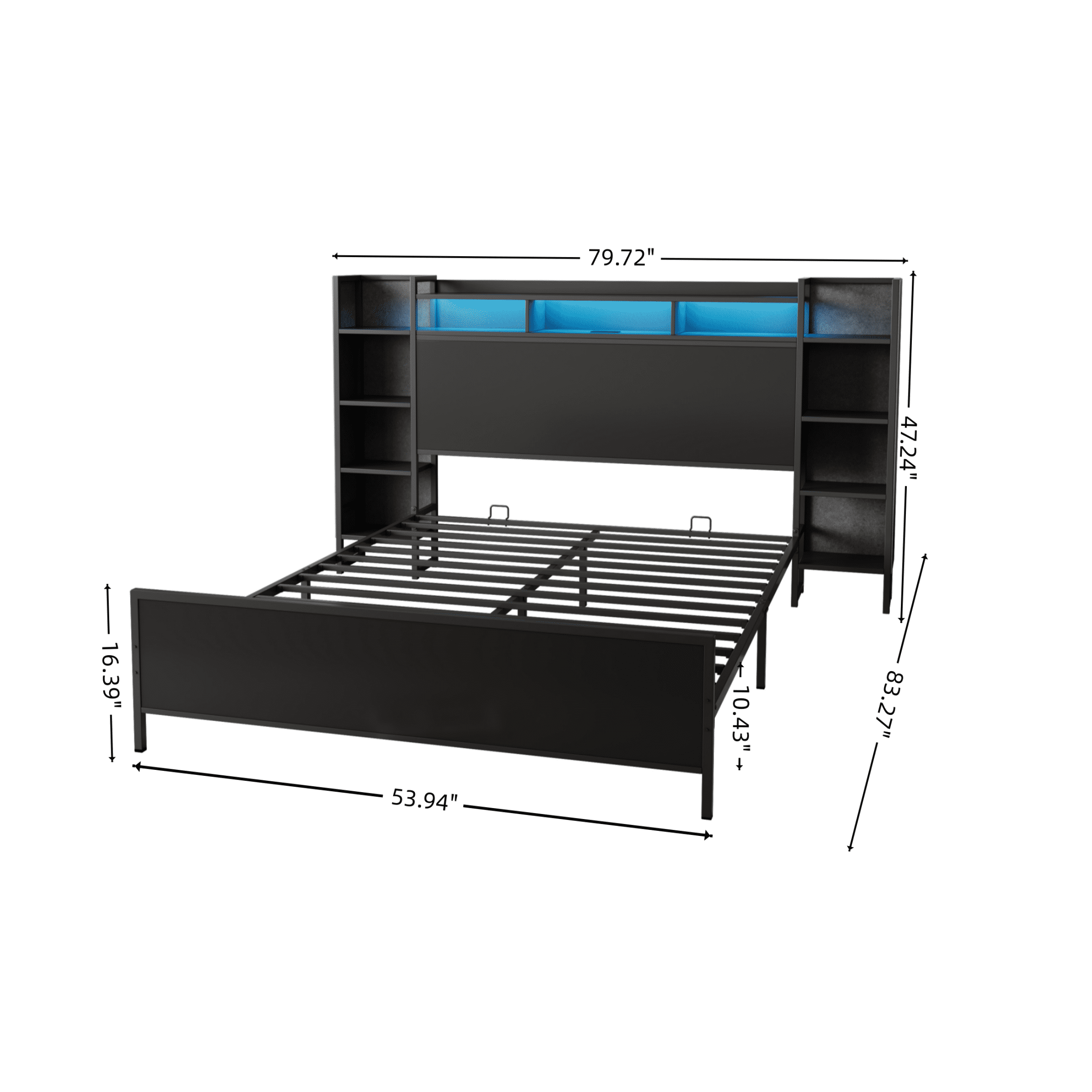 Aukfa Full Bed Frame with Storage Headboard, USB Charging Station & LED Lights, Heavy Duty Metal Platform Bed with Outlets, No Box Spring Needed, Black