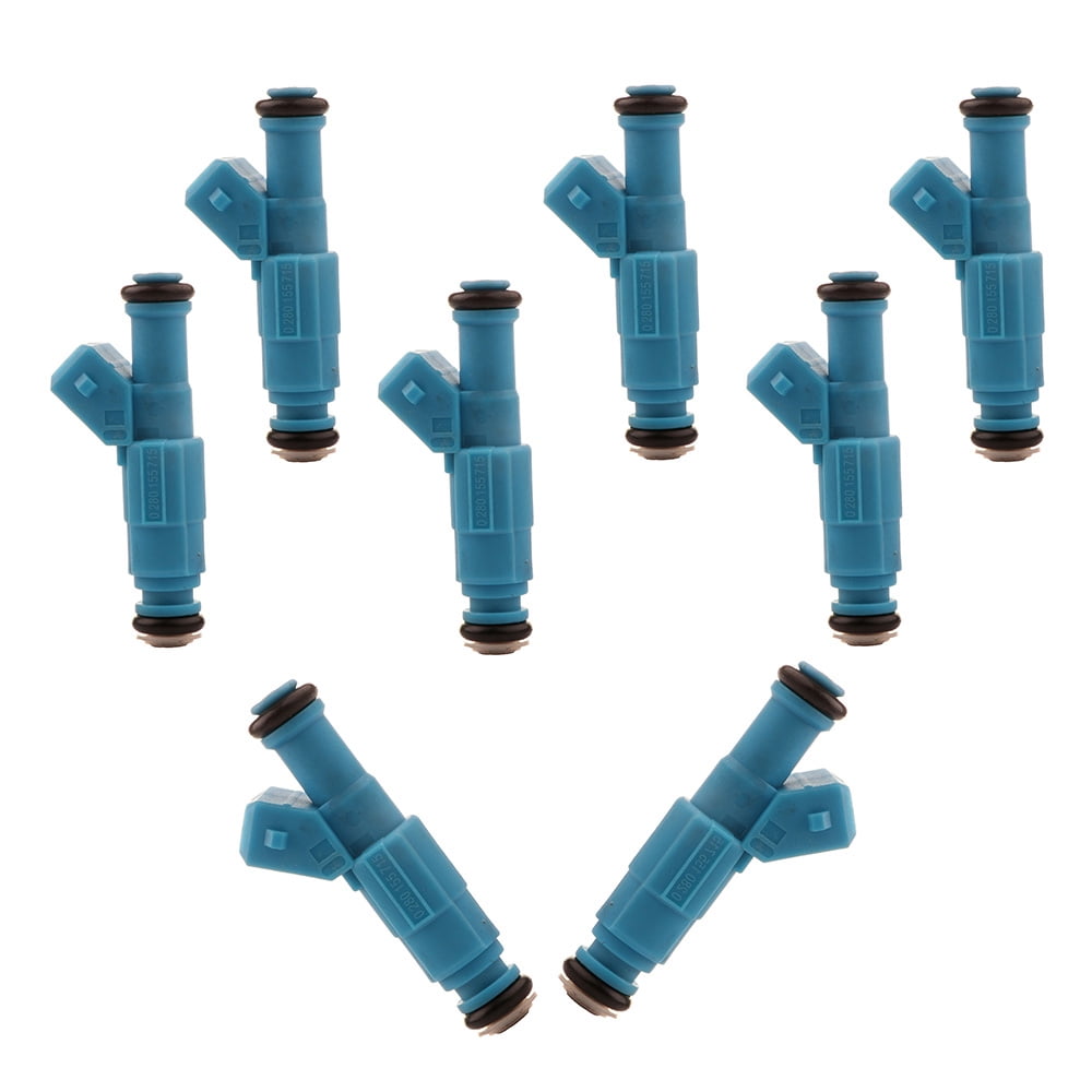 ECCPP Fuel Injectors High Performance Blue 4 Hole Fuel Injector Kits 0280155715 fit for Ford Chevrolet Dodge Jeep Lotus Pontiac Porsche Set of 8 