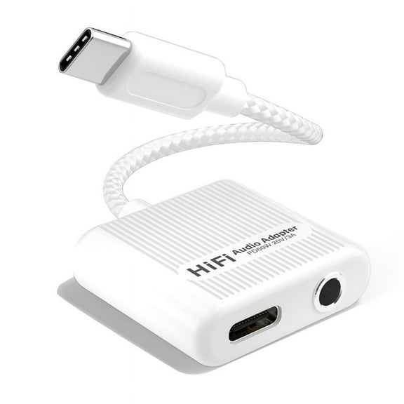 USB-C to 3.5mm Audio Charge Adapter, 60W PD, Type C Aux Converter