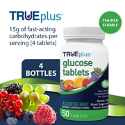 TRUEplus Glucose Tablets, Chewable, Assorted Flavors, 50 Ct, 4 Bottles