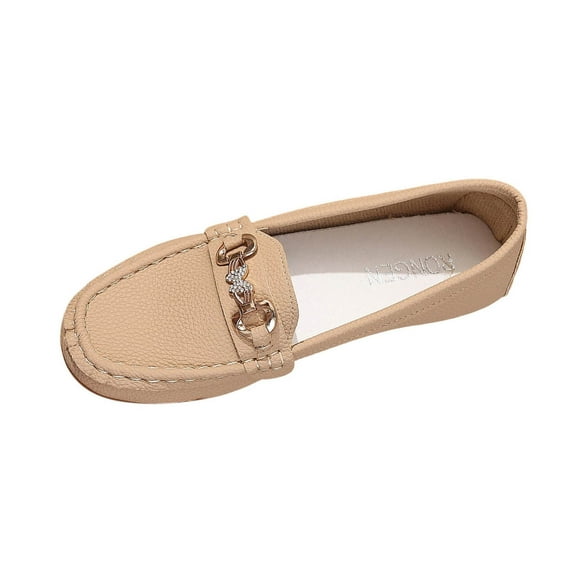 Xfvqtps Womens Slip on Loafers with Metal Bit Detail Casual Flat Shoes for Women Lightweight Comfortable Everyday Wear Moccasin Style Round Toe Khaki