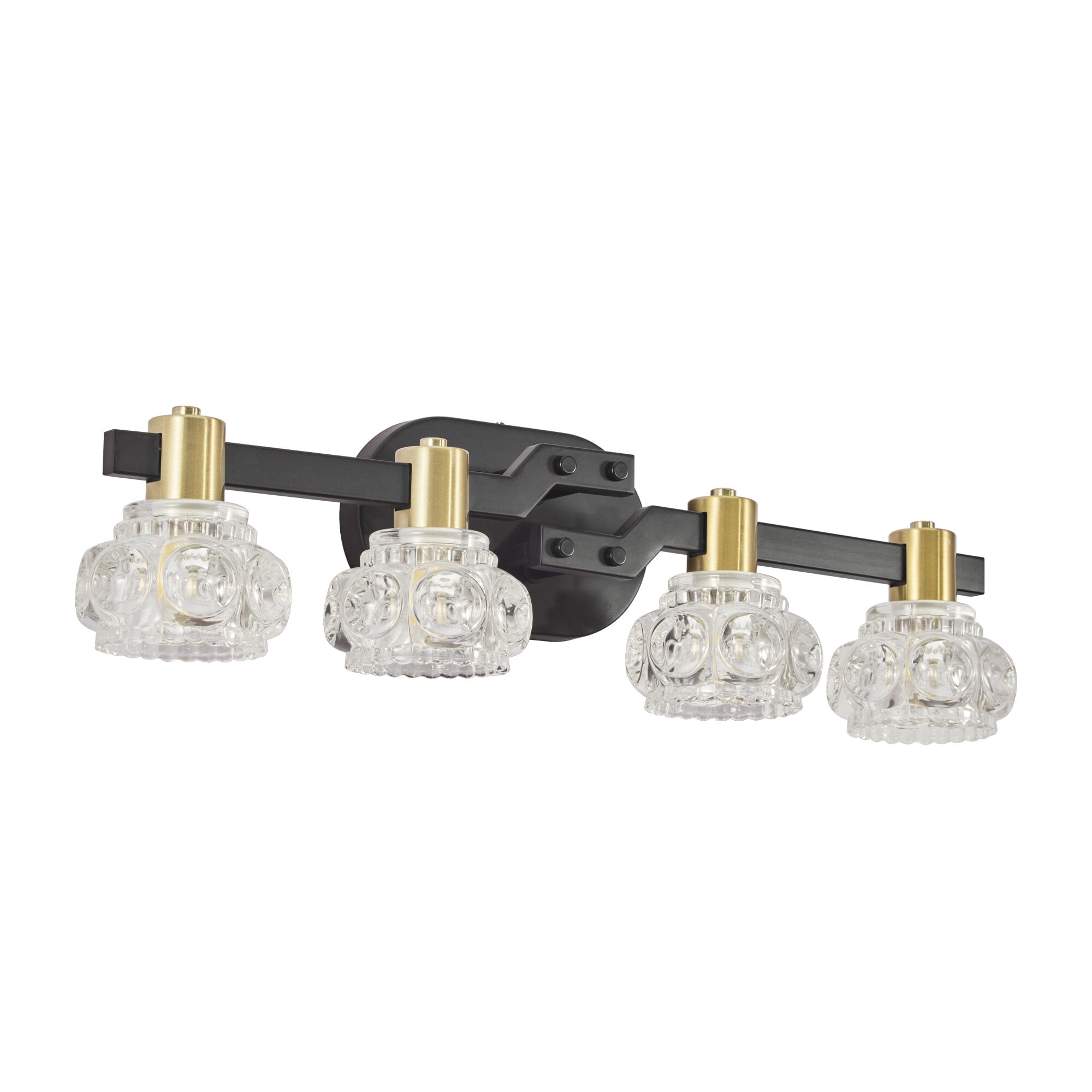 DUOSONG Vintage 4-Light Wall Sconce With Clear Crystal Shades, Black Iron Finish Vanity Light Fixture For Bathroom Or Hallway (No Bulbs) Black,Golden Crystal,Iron Lighting Bathroom Lighting