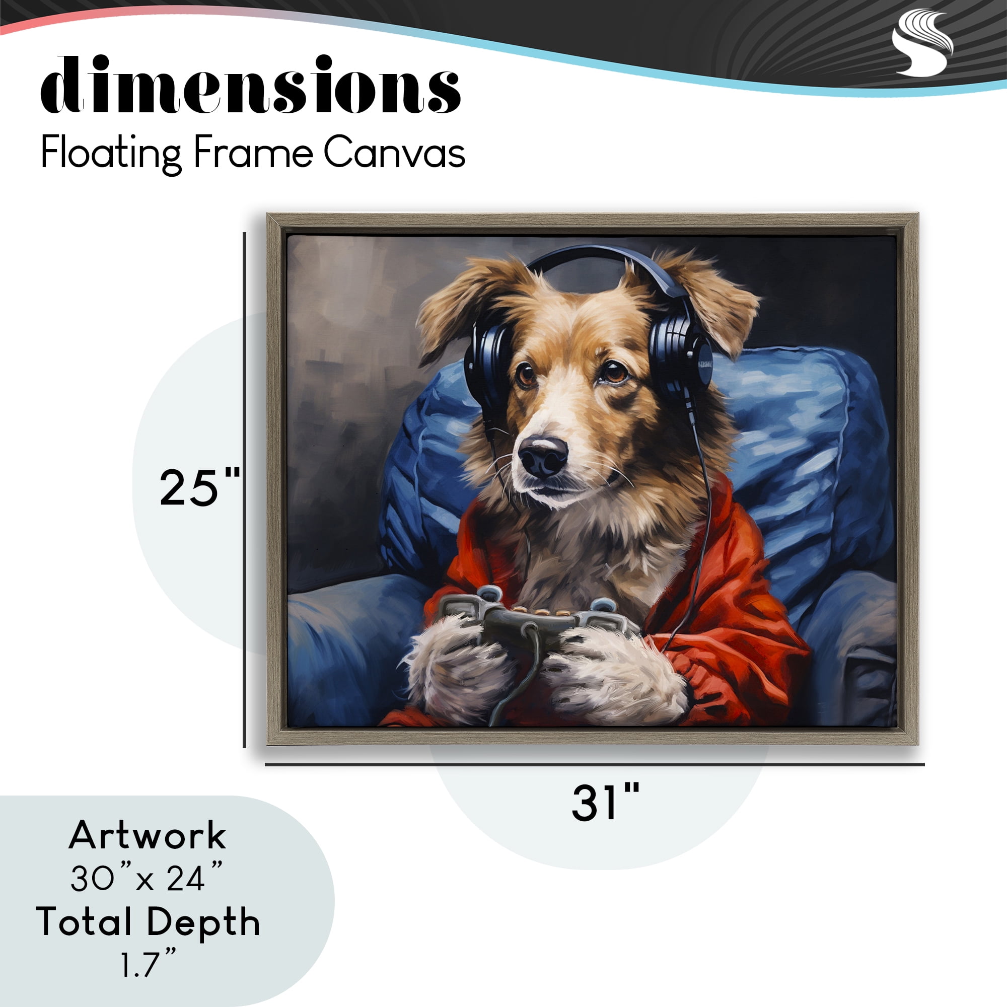 Game Master Dog Brown Framed Floater Canvas Wall Art, design by Shawna Stewart