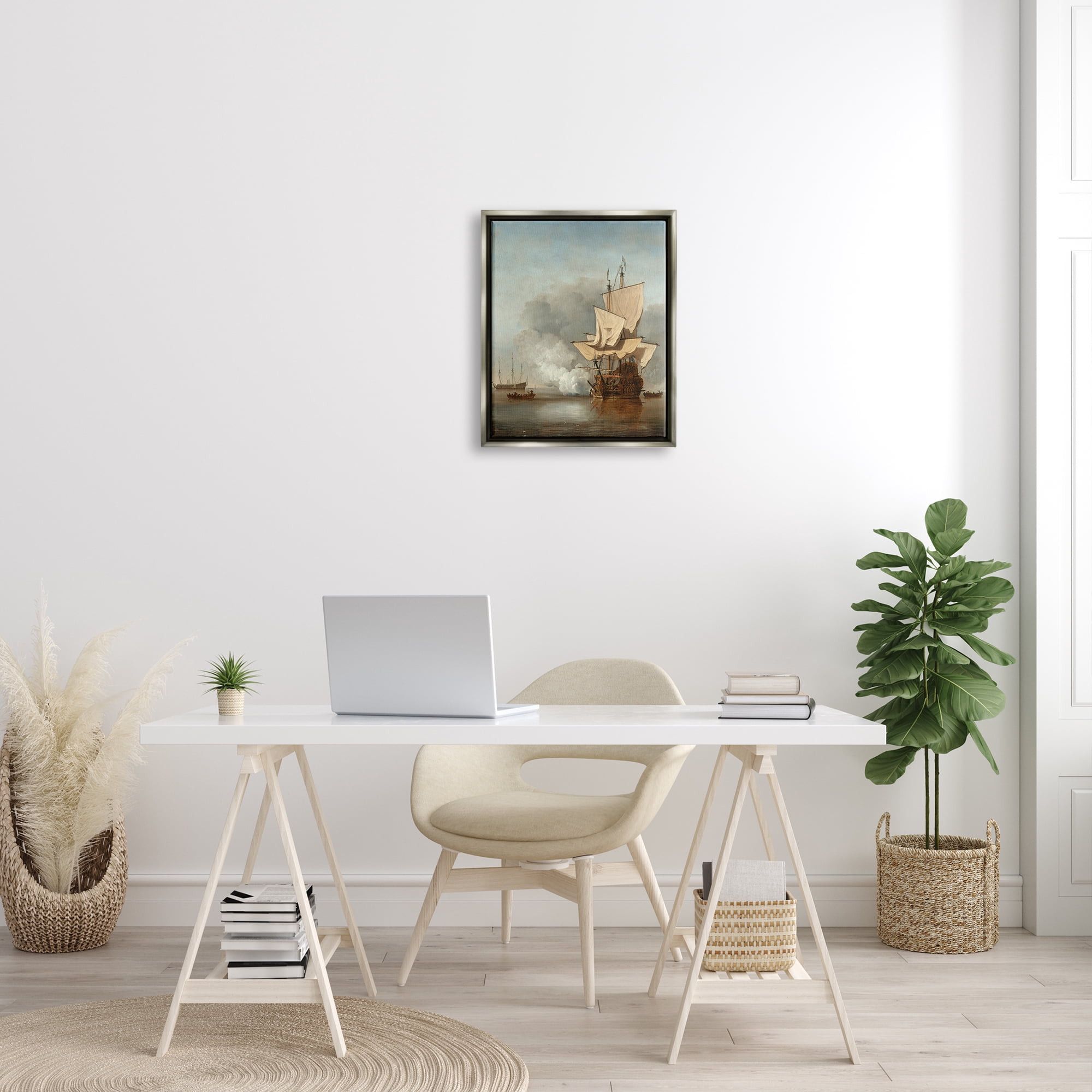 Stupell Industries The Canon Willem van de Velde Classic Painting Painting Luster Gray Floating Framed Canvas Print Wall Art, Design by one1000paintings