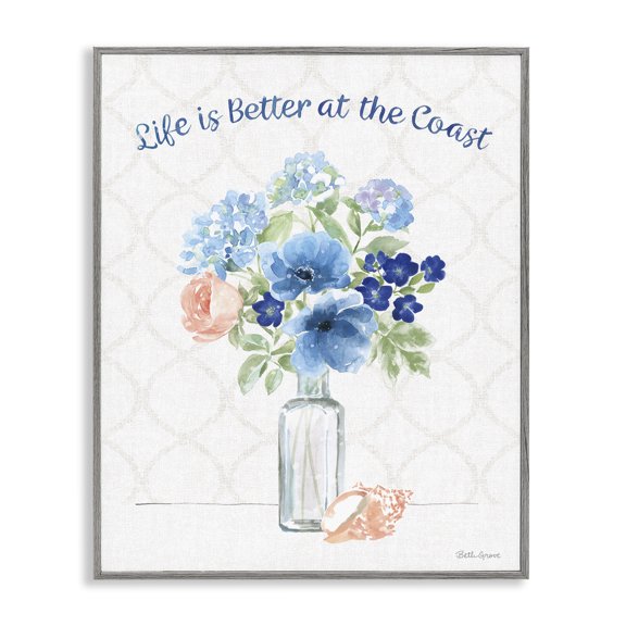 Stupell Industries Shabby Chic Better at the Coast Florals Gray Framed Giclee Art, 16 x 20, by Beth Grove