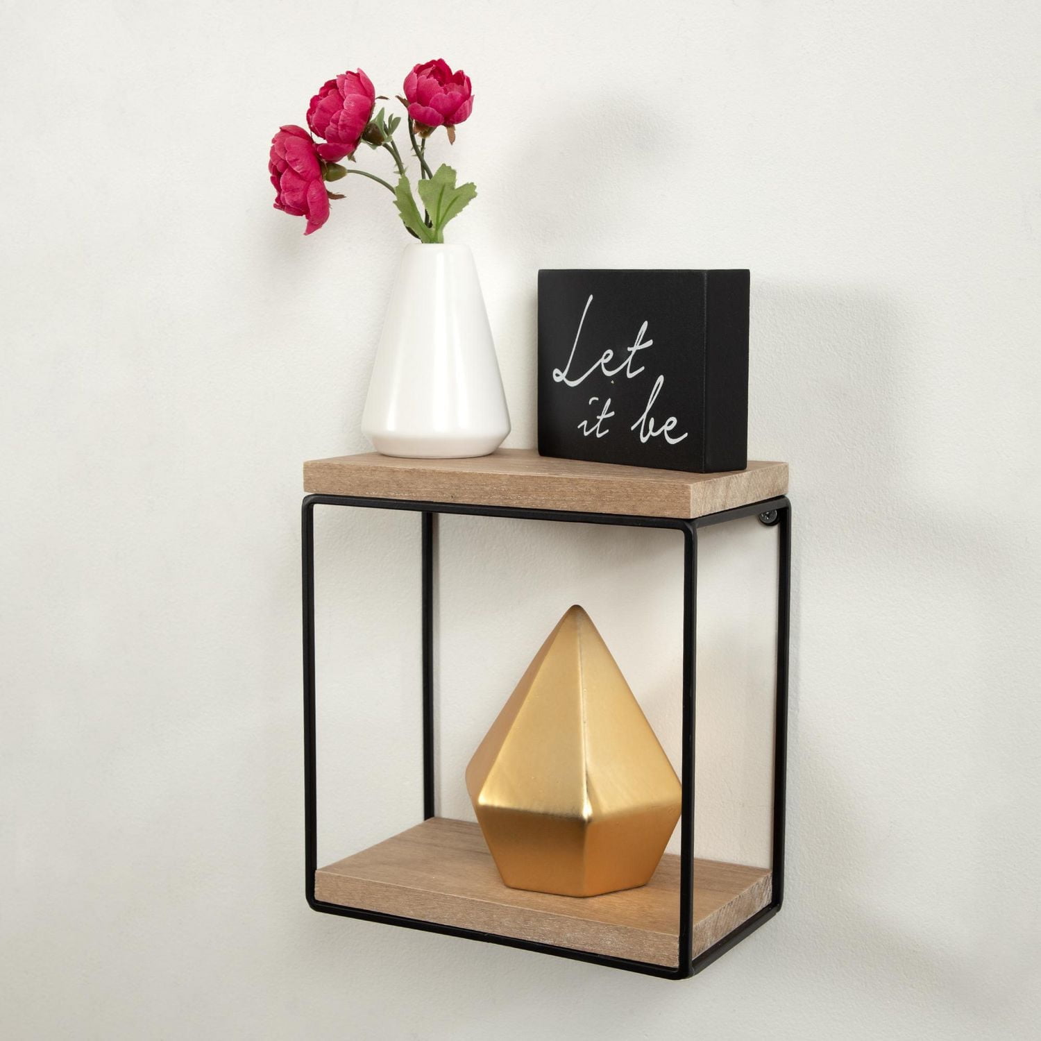 hometrends Boxton Wood and Metal Floating Wall Shelf Set