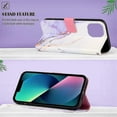 thumbnail image 3 of Funda de poliuretano con diseño de mármol para iPhone 14 Plus, color blanco y morado LS006, 3 of 5