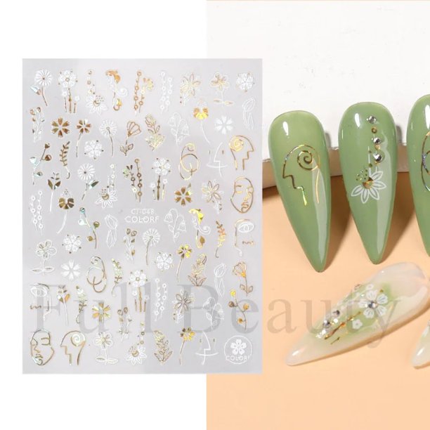 Autocollants de feuilles bronzantes pour ongles, lignes abstraites, décalcomanies de peinture, fleurs, animaux, amour, curseur adhésif, décoration FBTH1105