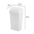 thumbnail image 4 of 13 Gallon Plastic Swing Top Spave Saving Flat Side Lidded Wastebasket Trash Can for Kitchen, Garage, or Workspace, White (4 Pack), 4 of 6
