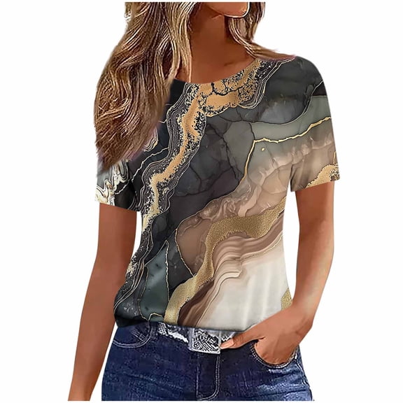 cocolona Summer Printed T-shirts for Women Crew Neck Short Sleeve Pullover Tops Dressy Casual Blouses Base Tees