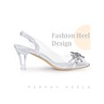 thumbnail image 3 of BLISSFUL STEP Peep Toe Flower Rhines Slingback Clear Block Heels Sandals for Women Silver 9.5, 3 of 6