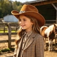 thumbnail image 2 of CAUYDY Kids Fall Fedora Cowboy Hat Youth Western Cowgirl Hat for Girls Baby Wide Brim Sun Hat Summer Beach Outdoor Hats Gift for Children Sizes 3-15 Years,Brown, 2 of 8