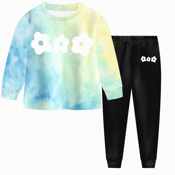 UAYOTSE Toddler Girls Tie Dye Pattern Crewneck Top Flared Pants 2Pcs Boho Chic Outfit Size 6-7 Years