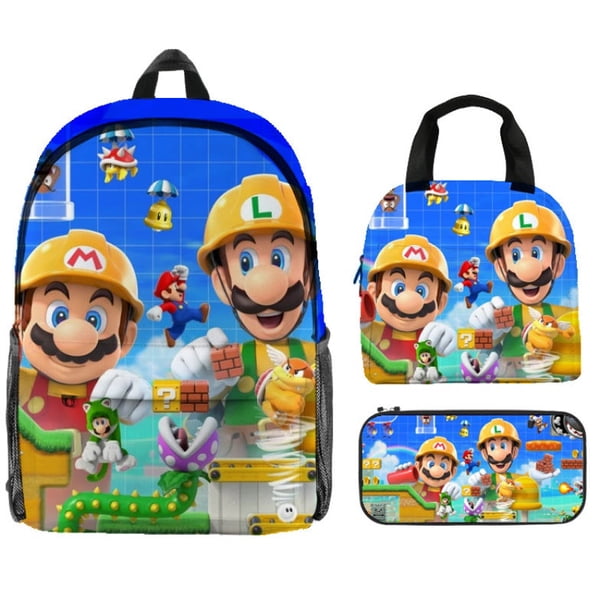 Mario bros bag Bowser Princess Peach bag pencil case lunch bag for elementary student.
