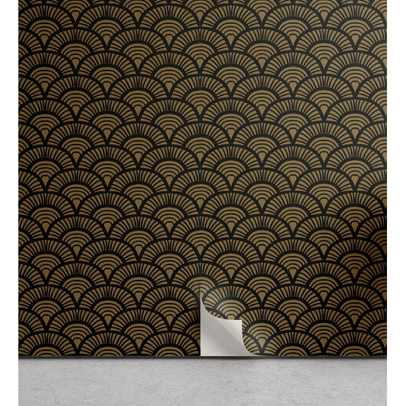 Ambesonne Scallop Peel & Stick Wallpaper for Home, Retro Art Deco Seashells, 13"x100", Caramel Charcoal Grey