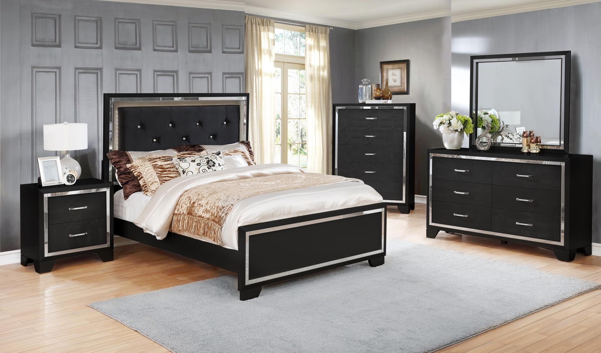 Gtu Furniture Contemporary Black And, Queen Bed Set Silver