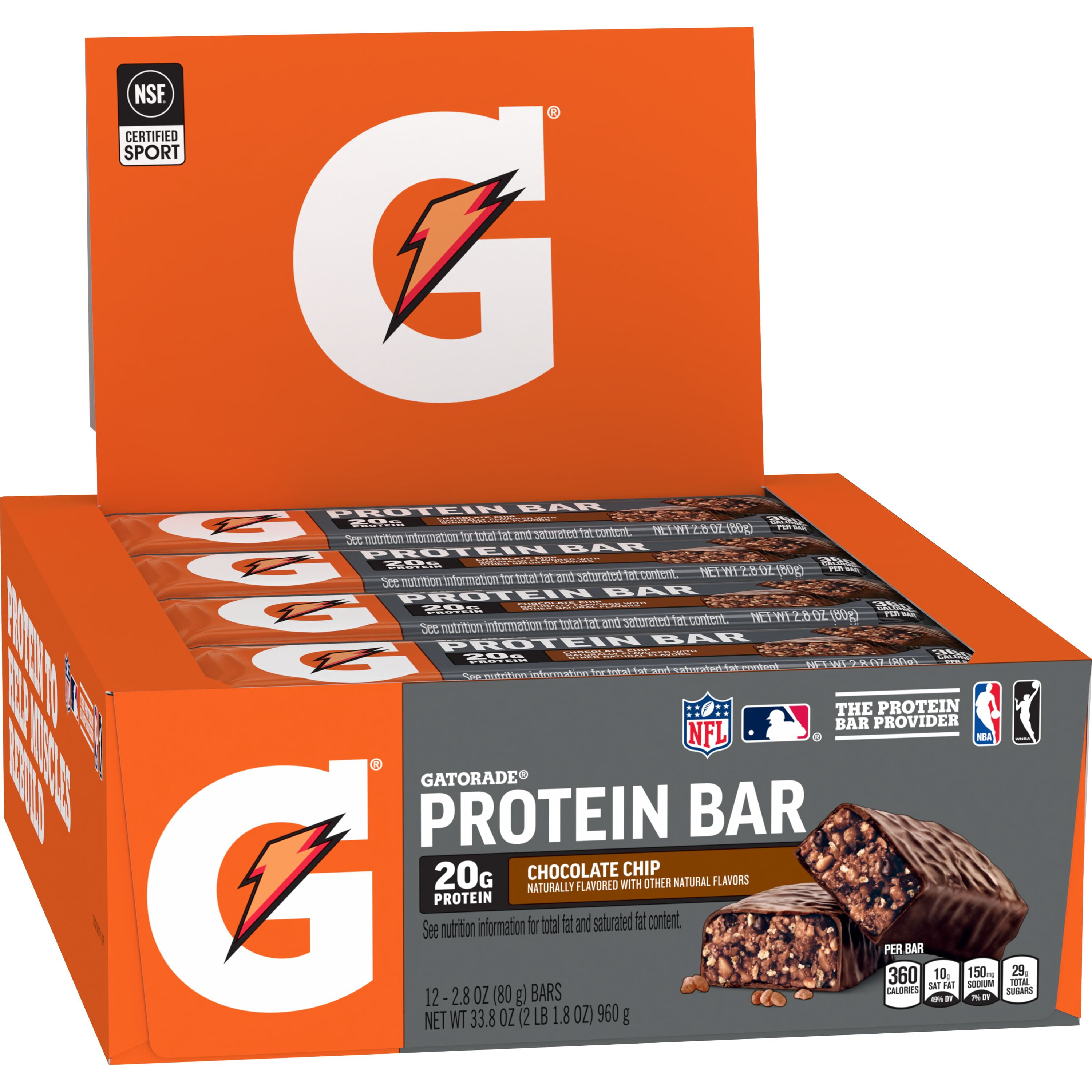 Gatorade Recover Whey Protein Bars, Chocolate Chip, 20g Protein, 12 Count