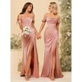 thumbnail image 2 of Vestido de dama de honor Clothfun de satén con cuello vuelto y abertura, 2 of 6