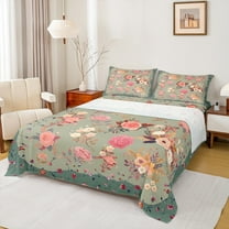 Feelyou Fashion Rose Floral Twin Sheet Sets, Vintage Bohemian Flower Twin Fitted Sheet, Teens Kids Girls Women Flat Sheet, Microfiber Bedroom Decor, 3 Pieces