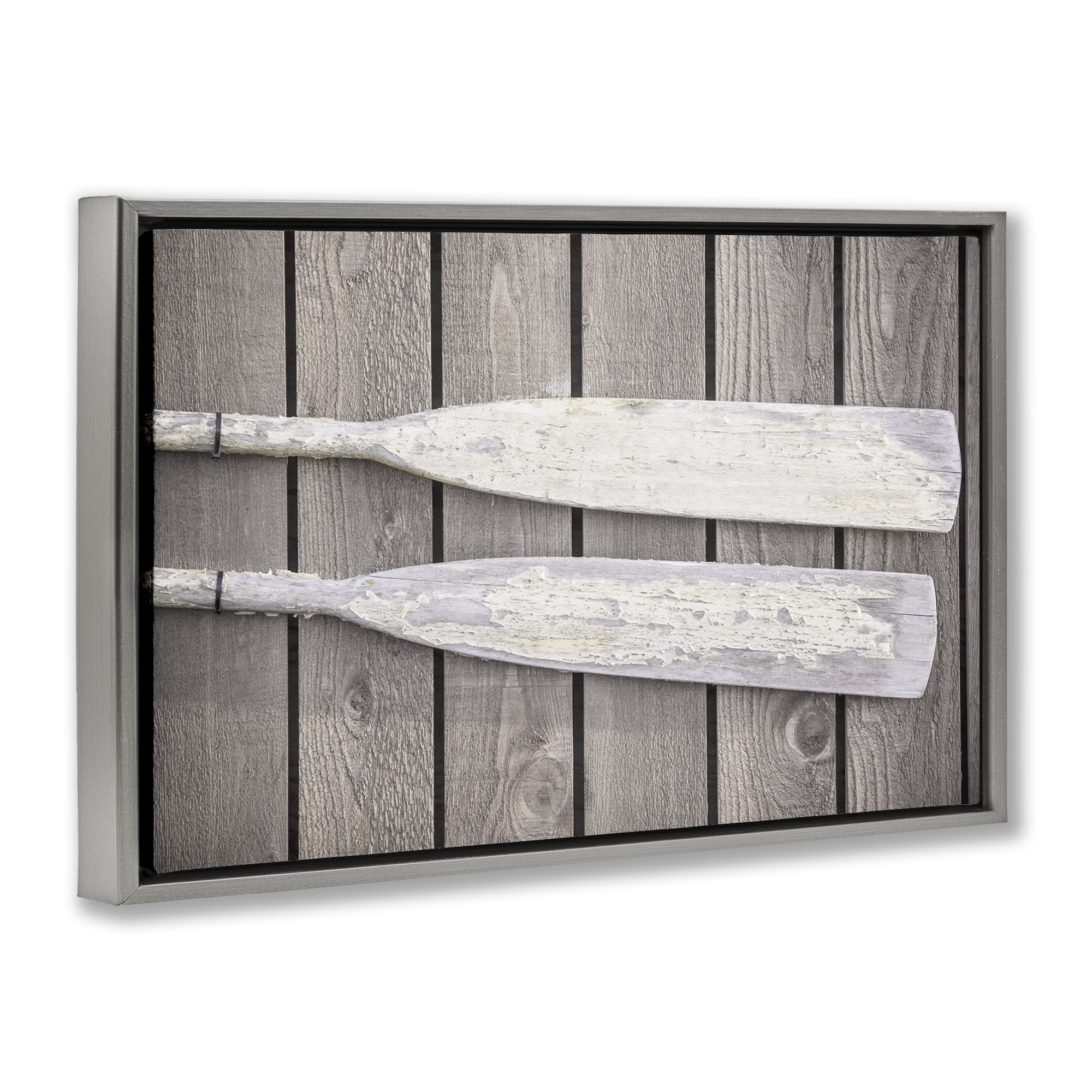 Stupell Industries Rustic Oars Pair Nautical & Beach Photography Gray Floater Framed Canvas Art Print Wall Art, 25 x 17