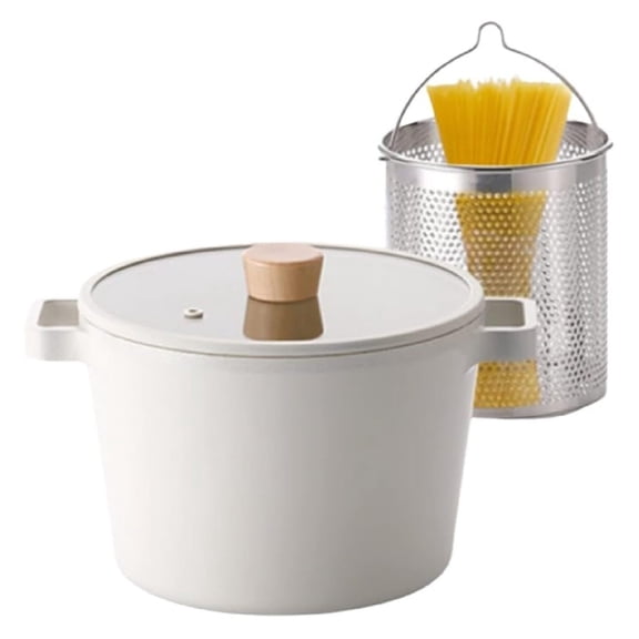 FIKA Kitchen 4.9 QT Deep Pot with Pasta Strainer Insert, Nonstick Ceramic Coating Casserole with Lid, Healthy Cooking Dutch Oven, Induction Compatible Cookware, Made in Korea (8.7"/22 cm)