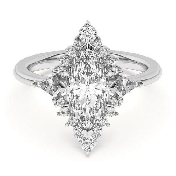 Empire Jewelry 2.5 Ct Marquise Cut Moissanite Kite Halo Engagement Ring - 14K White Gold Plated Wedding Jewelry for Women