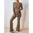 thumbnail image 6 of Women's 2 Piece Matching Lounge Set Long Sleeve Top Wide Leg Pants Casual Sweatsuit Camel Color XL, 6 of 8