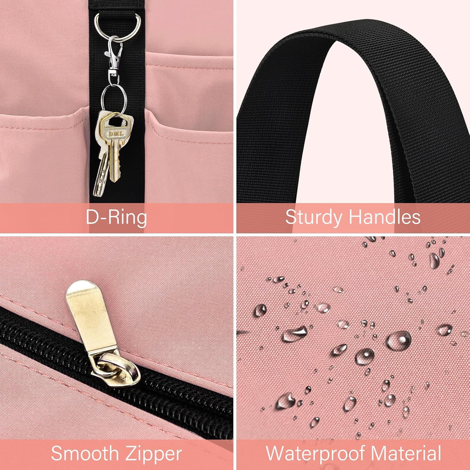 mirlewaiy Large Tote Bag for Women Waterproof with 12 Pockets Top Zipper Closure Utility Teacher Nurse Bags for Work School-Pink