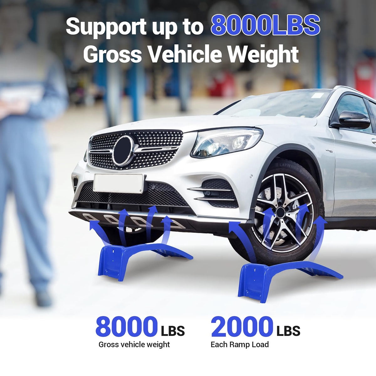 Ataucjin  Heavy Duty Car Ramp, 8000 Lbs Auto Ramps, Solid Steel Truck Ramp, Car Ramp Set-Lifts Vehicles Up to 8 Inch, Ideal for Oil Change, Car Repair, Easy Home Garage Maintenance, 2 Pack