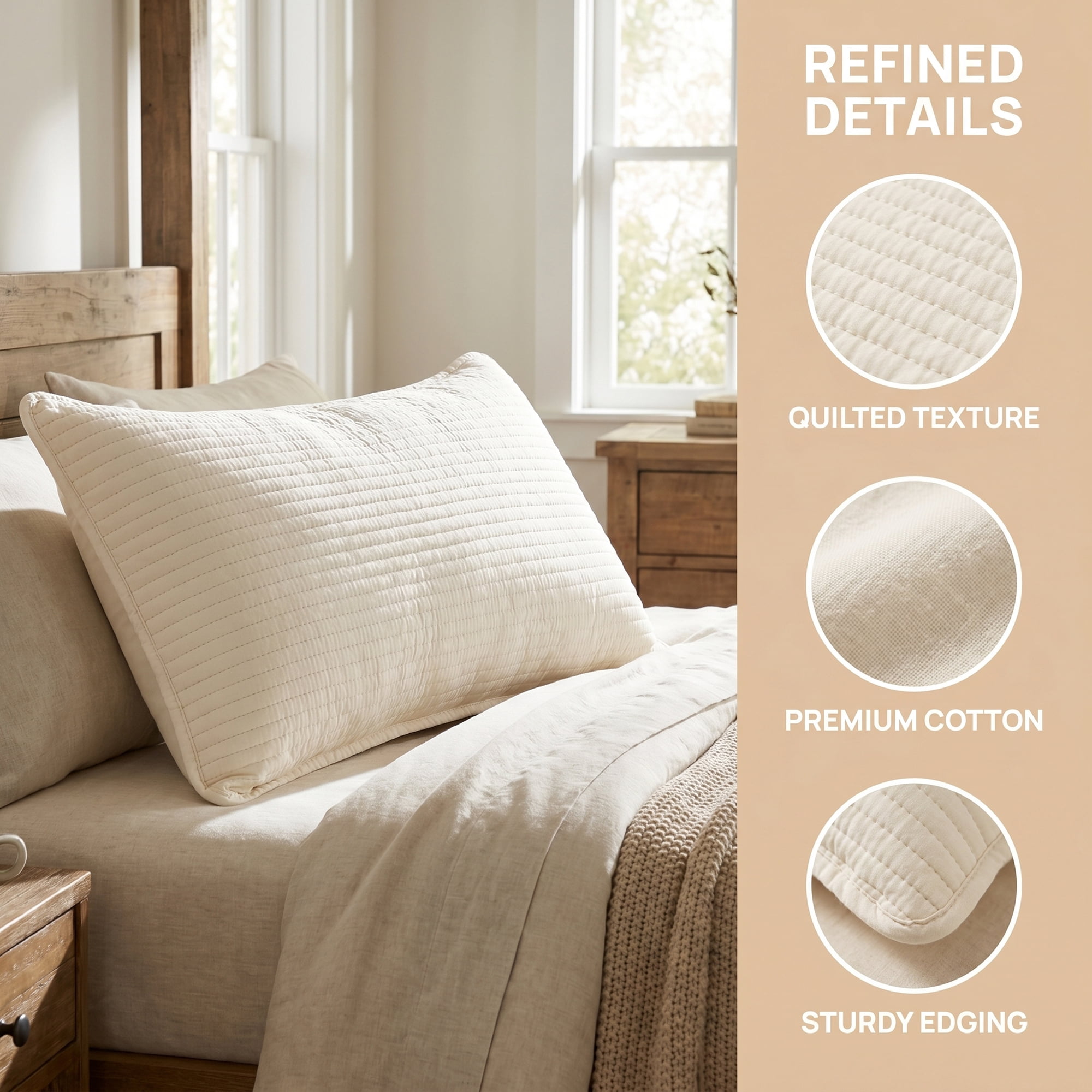 Unique Bargains Comfortable Envelope-style Pillow Protector, 2-pack Quilted Beige 19"x29"