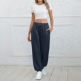 thumbnail image 3 of Sweatpants for Women Solid Color Elastic Waist Sports And Leisure Belt Pocket Threaded Ankle Pants, 3 of 9