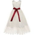 thumbnail image 2 of Big Girls Off White Custom Rhinestone Belt Lace First Communion Formal Flower Girl Dress Burgundy 8 (J2K0S73), 2 of 5