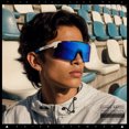 thumbnail image 3 of Oversized Mens Mirrored Shield Sunglasses Rimless Sport Wraparound UV400 / White Frame - Blue Mirror Lens, 3 of 7