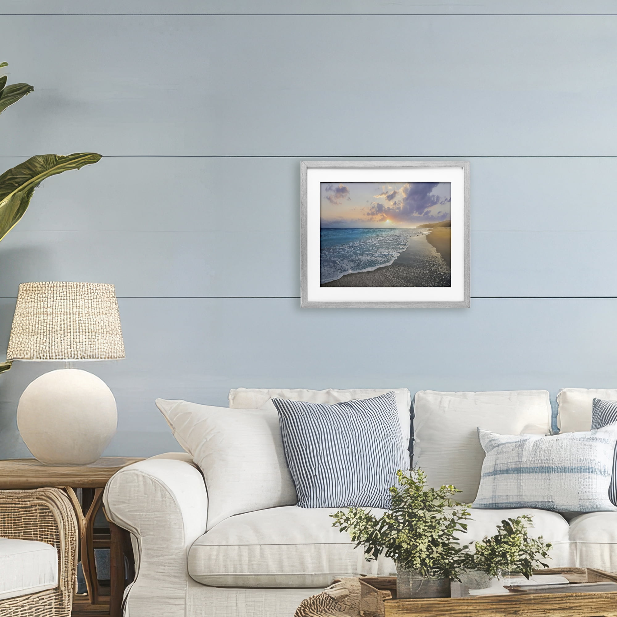 Stupell Industries Sunset over Tranquil Coast Gray Framed Print Under Glass, design by Mike Calascibetta