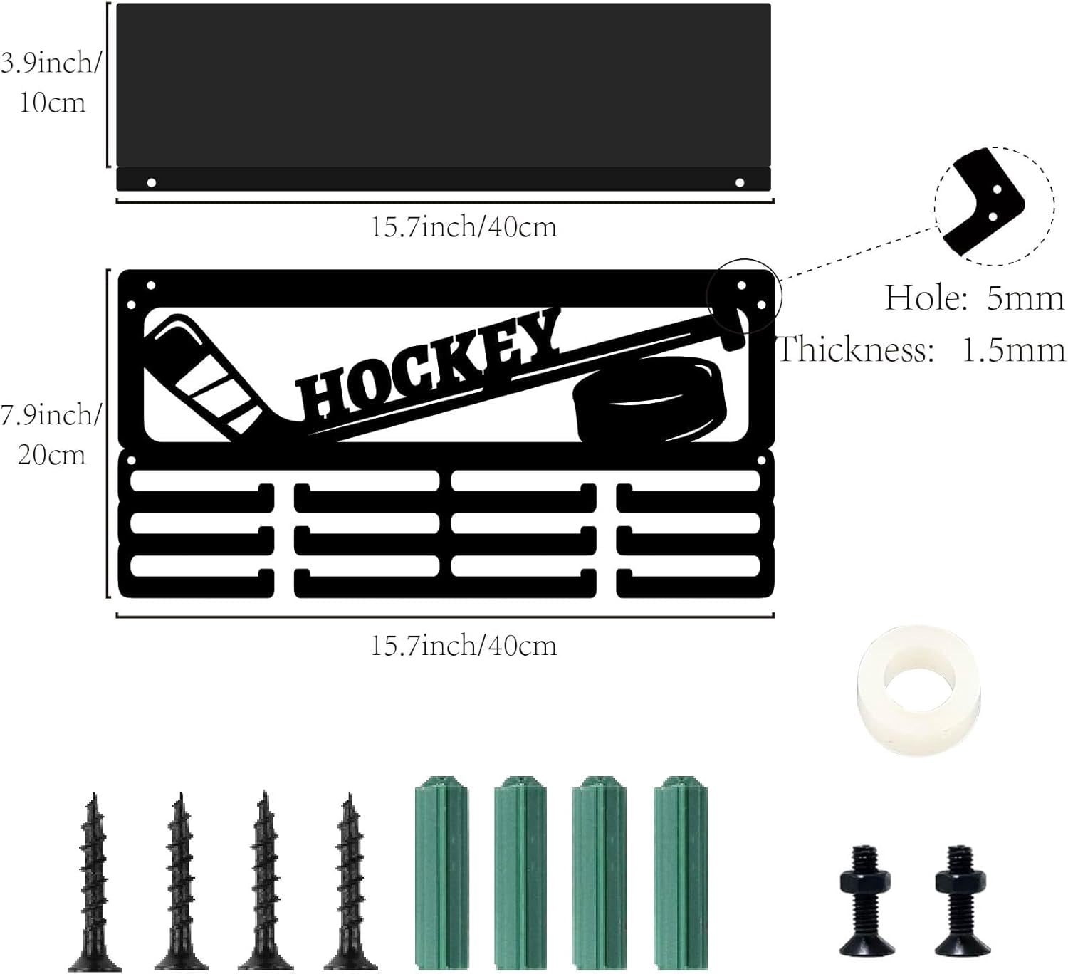 Hockey Medal Holder Trophy Shelf Display with 12 Hooks Sports Black Medals Display with Shelf Awards Medal Hanger Rack for DIY