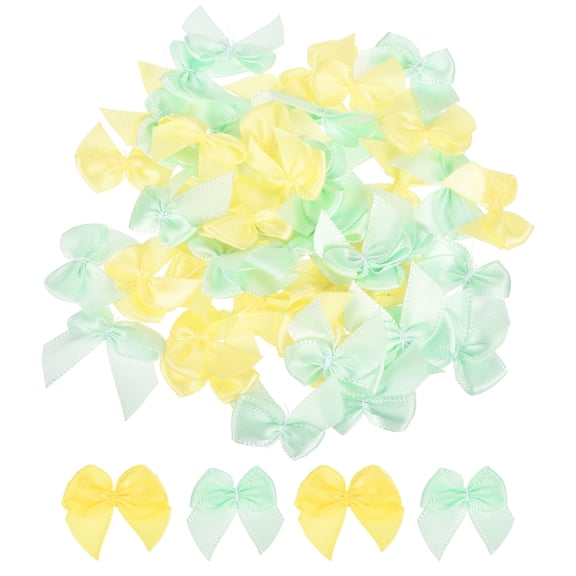 50Pcs Mini Ribbon Bow 1" Mini Fabric Satin Ribbon Flower Bows for Craft DIY Sewing Wedding Birthday Party Green & Yellow