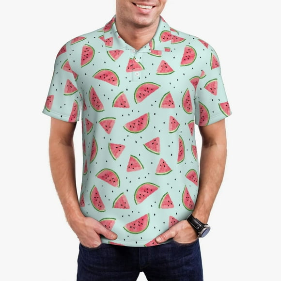 Vsdgher Polos à Imprimé Melon D\'eau pour Hommes, Polo Extensible à Manches Courtes pour Hommes, Chemises pour Hommes-X-Grand